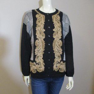 Vintage Lucia Oversized Patchwork Knit Cardigan Sweater Gold Metallic Thread